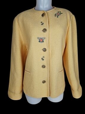 Boiled Virgin Wool Sweater Cardigan Jacket Embroidery Burgfried Austria